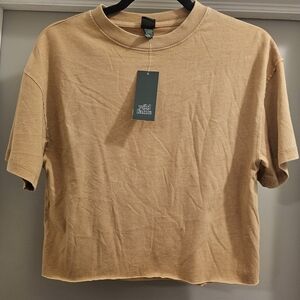 Women's Wild Fable Brown Copped Short Sleeve Tee, Oversized XXS Will Fit A Small